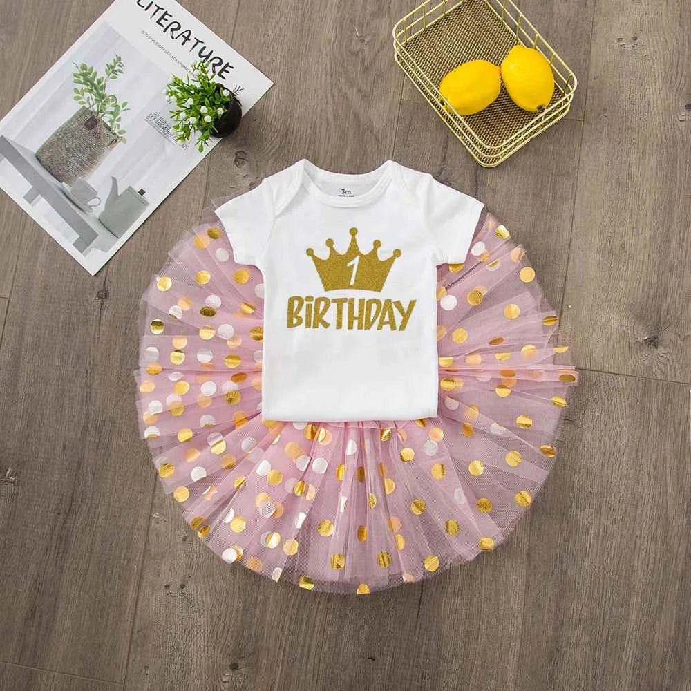 Birthday One Baby Girl Pink Tutu Cake Outfits Infant Baby Girls Dress Suits Birthday Party Dresses Cute Girls Smash Cloth 0-12M