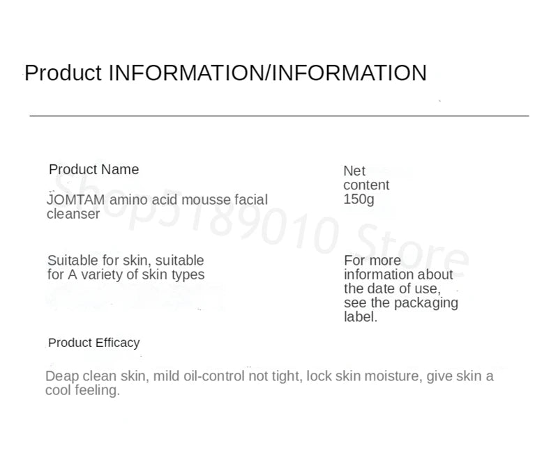 Amino Acid Facial Cleanser Face Wash Cleansing Mousse Moisturizing Oil Control Shrink Pores Makeup Remover Creamy Foam Skin Care - AMULET RING STORE