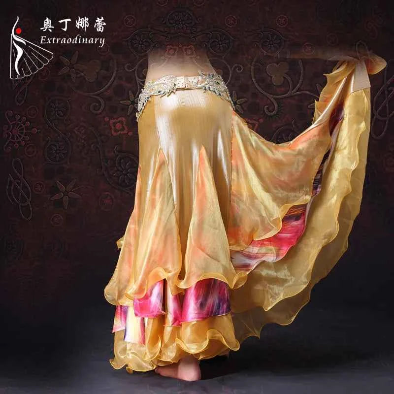 2018 New Arrival Belly Dancing Clothing Long Full Circle Skirts Golden Color Yarn Belly Dance Skirt For Women Without Belt