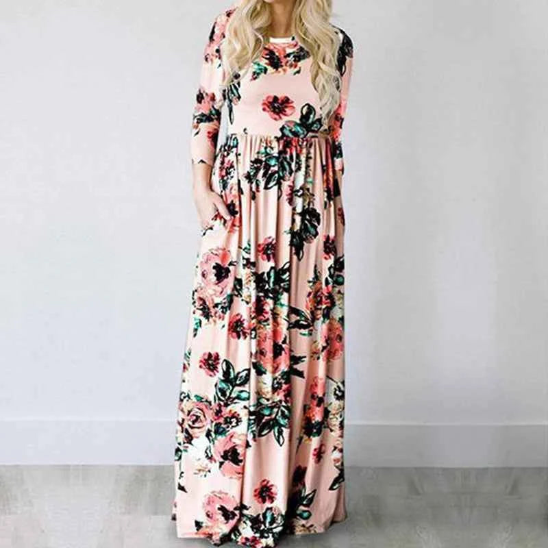 Women Summer Floral Print Maxi  2025 Loose White Boho Beach Dress Women Vintage Evening Party Long Dress Vestidos Female Robe
