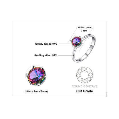 JewelryPalace  Natural Rainbow Mystic Quartz 925 Sterling Silver Ring for Women Solitaire Gemstone Jewelry Engagement Ring