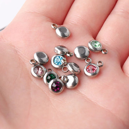Fnixtar 60Pcs/Lot Stainless Steel Birthstone Charms 6.5mm Rhinestones Month Birthstone Charms For DIY Jewelry Making Necklace
