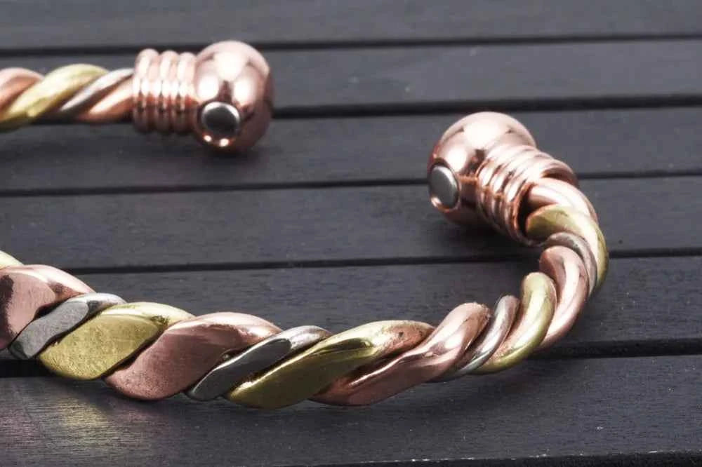 Vinterly Magnetic Bracelet Pure Copper Ball Rose Gold-color Open Cuff Adjustable Bangles for Women Twisted High Magnet Jewelry