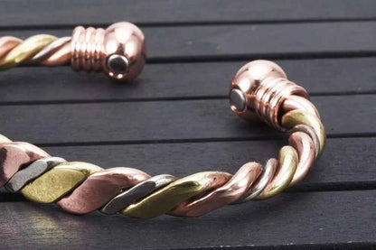 Vinterly Magnetic Bracelet Pure Copper Ball Rose Gold-color Open Cuff Adjustable Bangles for Women Twisted High Magnet Jewelry