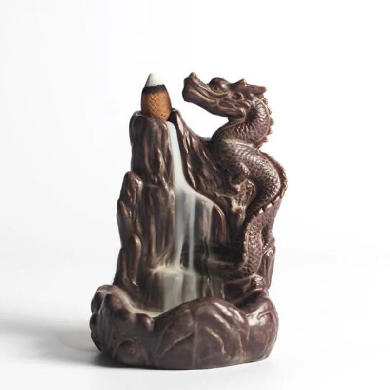 Backflow Incense Burner Incense Holder Auspicous Dragon Waterfall Aroma Furnace China Ceramic Crafts Zen Home Decor - AMULET RING STORE