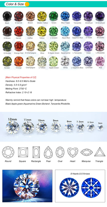 1.0~10mm AAAAA Various Colors Loose Cubic Zirconia Stone Round Brilliant Cut CZ Stone Synthetic Gems For DIY Jewelry
