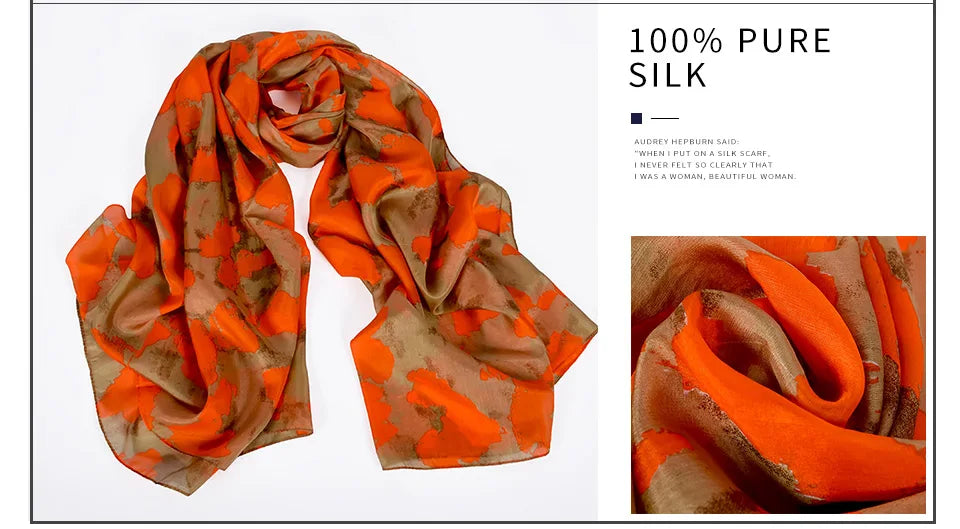 Brand Beige Cartoon Cat 100% Silk Scarf Shawl Bufanda Women Spring Fall Fashion Large Size Winter Long Scarves Bufanda 180*110cm