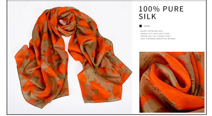 Brand Beige Cartoon Cat 100% Silk Scarf Shawl Bufanda Women Spring Fall Fashion Large Size Winter Long Scarves Bufanda 180*110cm