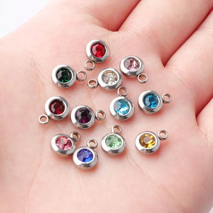 Fnixtar 60Pcs/Lot Stainless Steel Birthstone Charms 6.5mm Rhinestones Month Birthstone Charms For DIY Jewelry Making Necklace