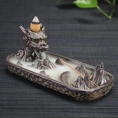 Backflow Incense Burner Incense Holder Auspicous Dragon Waterfall Aroma Furnace China Ceramic Crafts Zen Home Decor - AMULET RING STORE