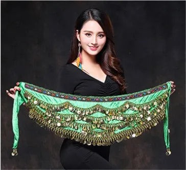 1PC New Style Belly Dance Belt Newest Multi-color Glass Silk Velvet Dancing Belt Scarf Crystal BellyDance Waist Chain Hip Scarf - AMULET RING STORE