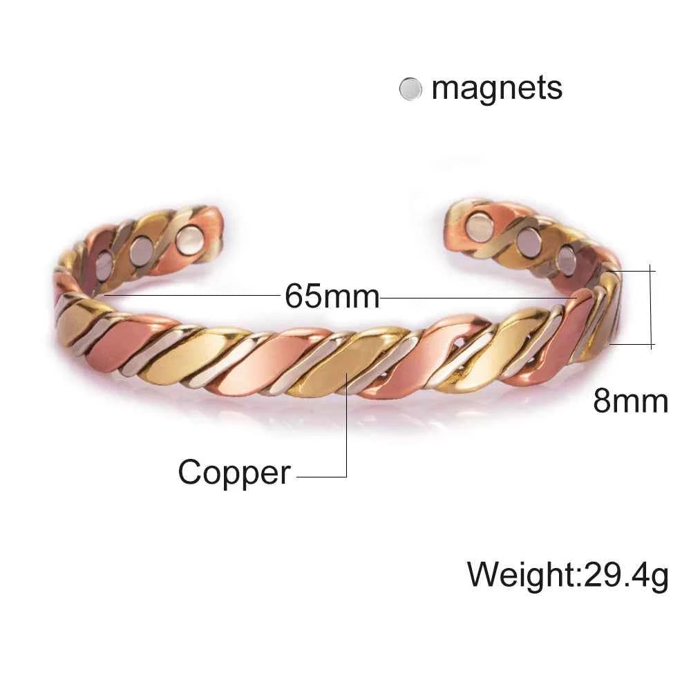 Vinterly Twisted Copper Bracelets for Women Rose Gold-color Health Energy Magnetic Copper Adjustable Cuff Bracelets & Bangles