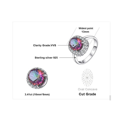 JewelryPalace 3.4ct Natural Mystic Rainbow Quartz 925 Sterling Silver Halo Wedding Engagement Ring for Women Gift New Arrival