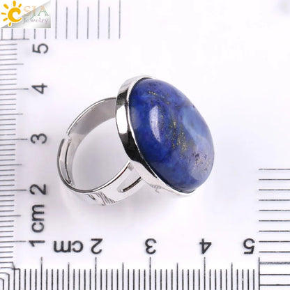 CSJA Reiki Natural Gem Stone Finger Ring for Men Women Pink Quartz Tiger Eye Lapis Lazuli Black Obsidian Party Ring Jewelry E832