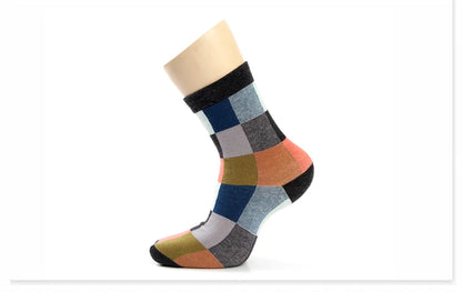 5 Pairs Combed Cotton Men's Socks Compression Socks Fashion Colorful Square Stripe Happy Dress Socks Men Size 39-45 - AMULET RING STORE