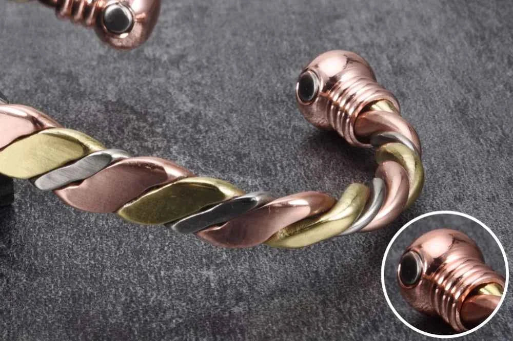 Vinterly Magnetic Bracelet Pure Copper Ball Rose Gold-color Open Cuff Adjustable Bangles for Women Twisted High Magnet Jewelry