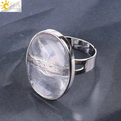 CSJA Reiki Natural Gem Stone Finger Ring for Men Women Pink Quartz Tiger Eye Lapis Lazuli Black Obsidian Party Ring Jewelry E832