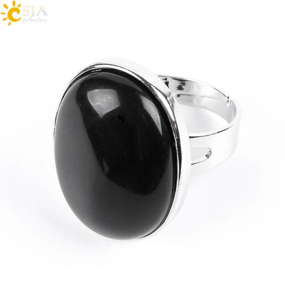 CSJA Reiki Natural Gem Stone Finger Ring for Men Women Pink Quartz Tiger Eye Lapis Lazuli Black Obsidian Party Ring Jewelry E832