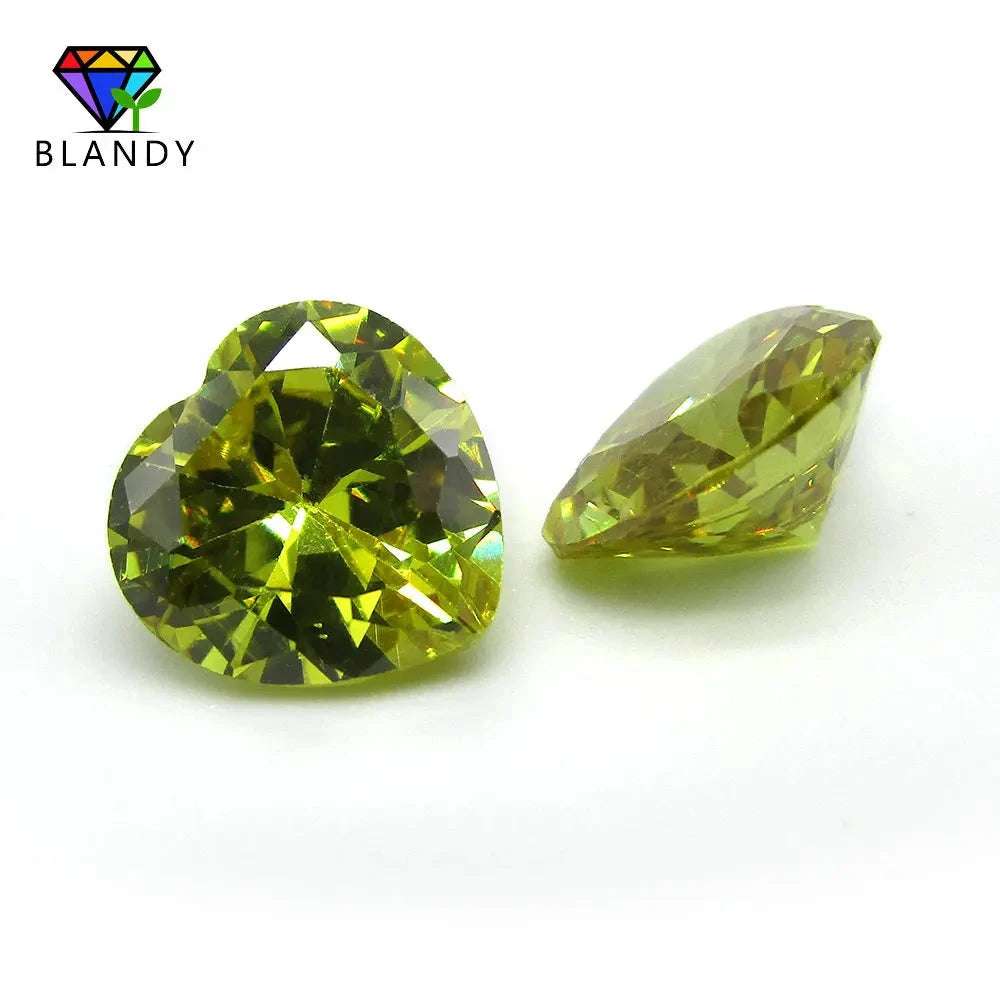 Cubic Zirconia Stone Hot Size 3x3~12x12mm Heart Cut CZ Beads Peridot Yellow Synthetic Gems For Jewelry - AMULET RING STORE
