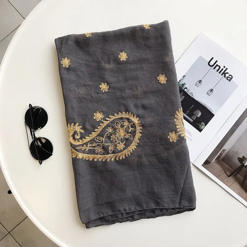 Autumn Winter Fashion Embroidered Cashew Floral Viscose Shawl Scarf From Indian Women Warm Pashmina Hijab and Wraps Muslim Sjaal - AMULET RING STORE