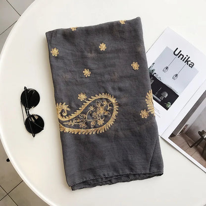 Autumn Winter Fashion Embroidered Cashew Floral Viscose Shawl Scarf From Indian Women Warm Pashmina Hijab and Wraps Muslim Sjaal - AMULET RING STORE