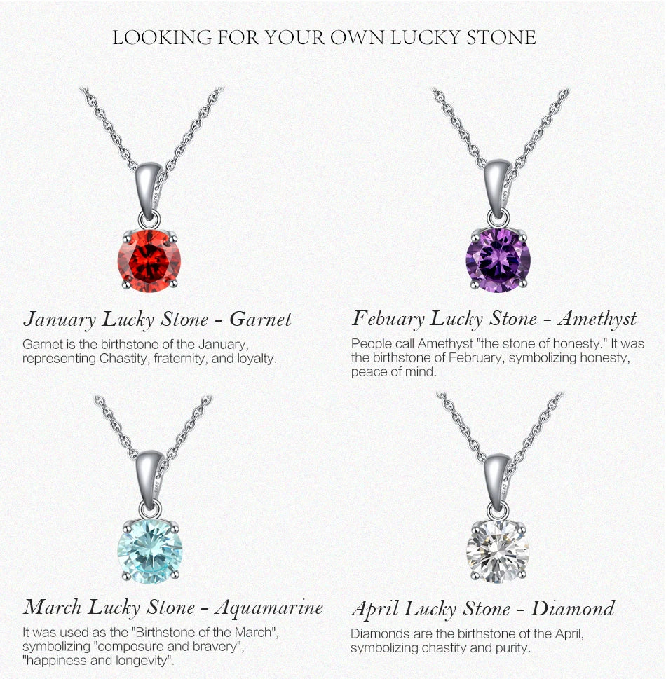 ORSA JEWELS 925 Sterling Silver 12 Color Heart Shaped Birthstone Pendant Necklace Woman Girl's Lucky Birthday Jewelry Gift APN02