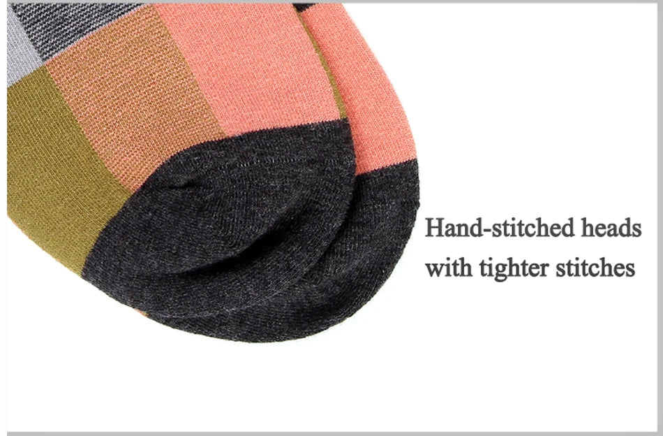 5 Pairs Combed Cotton Men's Socks Compression Socks Fashion Colorful Square Stripe Happy Dress Socks Men Size 39-45 - AMULET RING STORE