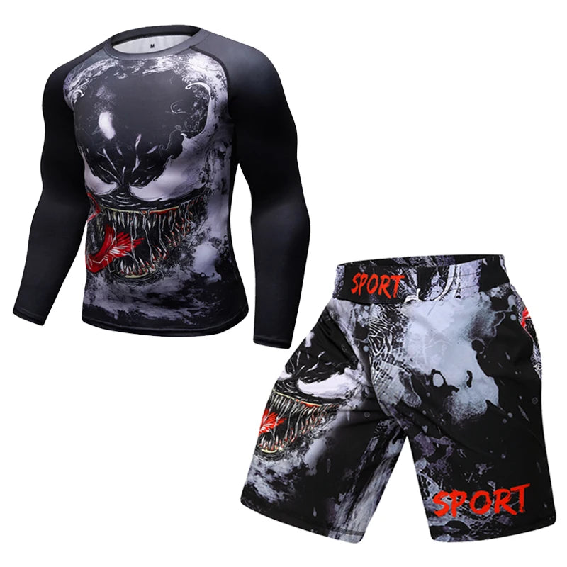 Boxing Set Compression Jersey+Pants Venom Rashguard KickBoxing Tight Sport T-Shirt Trousers Muay Thai MMA men gym suit Fightwear - AMULET RING STORE