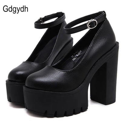 Gdgydh spring autumn casual high-heeled shoes sexy ruslana korshunova thick heels platform pumps Mary Janes Black White Size 42 - AMULET RING STORE