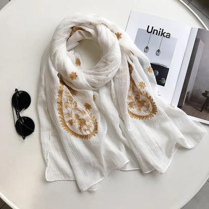 Autumn Winter Fashion Embroidered Cashew Floral Viscose Shawl Scarf From Indian Women Warm Pashmina Hijab and Wraps Muslim Sjaal - AMULET RING STORE