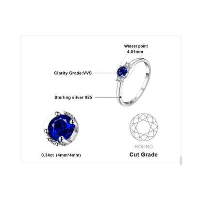JewelryPalace Created Blue Sapphire 925 Sterling Silver 3 Stones Promise Ring for Women Fashion Gemstone Jewelry Wedding Gift