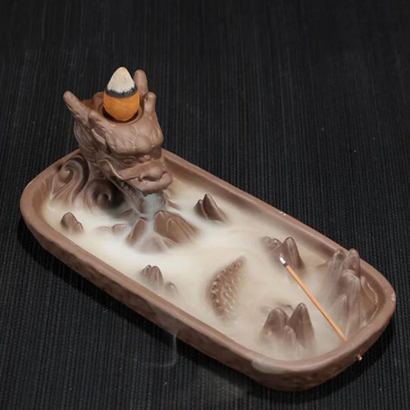 Backflow Incense Burner Incense Holder Auspicous Dragon Waterfall Aroma Furnace China Ceramic Crafts Zen Home Decor - AMULET RING STORE