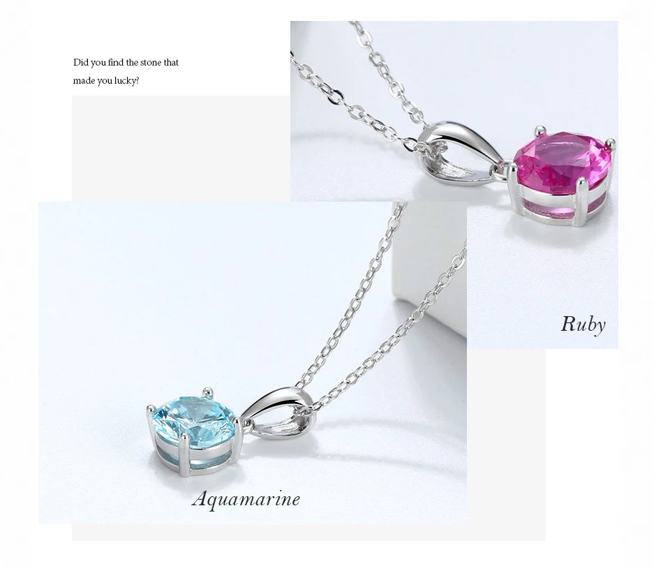 ORSA JEWELS 925 Sterling Silver 12 Color Heart Shaped Birthstone Pendant Necklace Woman Girl's Lucky Birthday Jewelry Gift APN02