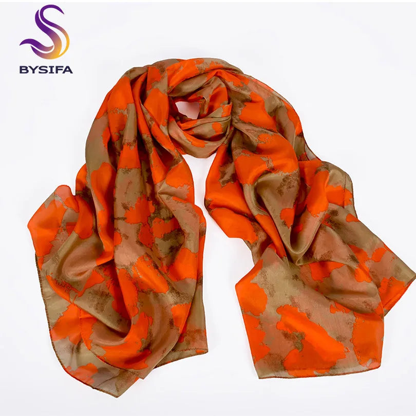 Brand Beige Cartoon Cat 100% Silk Scarf Shawl Bufanda Women Spring Fall Fashion Large Size Winter Long Scarves Bufanda 180*110cm