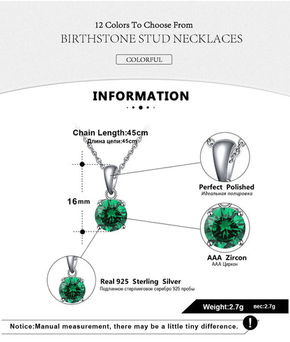 ORSA JEWELS 925 Sterling Silver 12 Color Heart Shaped Birthstone Pendant Necklace Woman Girl's Lucky Birthday Jewelry Gift APN02