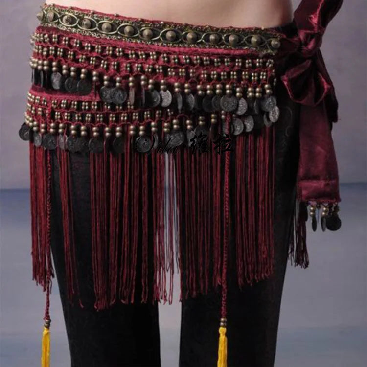 US New Belly Dance Hip Scarf Coin Belt Tribal Costume Fringe Tassel Belt Copper Belly Dancing Waist Tribal Design Conins Belt - AMULET RING STORE