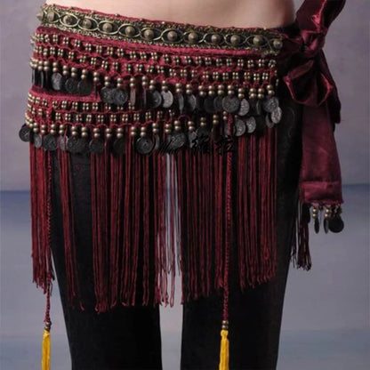 US New Belly Dance Hip Scarf Coin Belt Tribal Costume Fringe Tassel Belt Copper Belly Dancing Waist Tribal Design Conins Belt - AMULET RING STORE