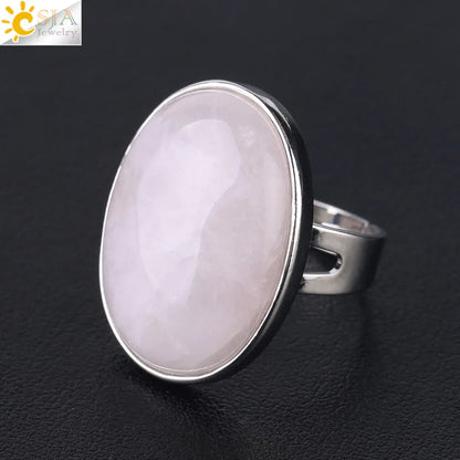 CSJA Reiki Natural Gem Stone Finger Ring for Men Women Pink Quartz Tiger Eye Lapis Lazuli Black Obsidian Party Ring Jewelry E832