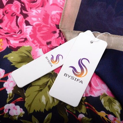 [BYSIFA] Navy Blue Chinese Roses Women Scarves Fall Winter Utrlong Top Grade Brand Trendy Silk Letters Long Scarf Shawl Wrap - AMULET RING STORE