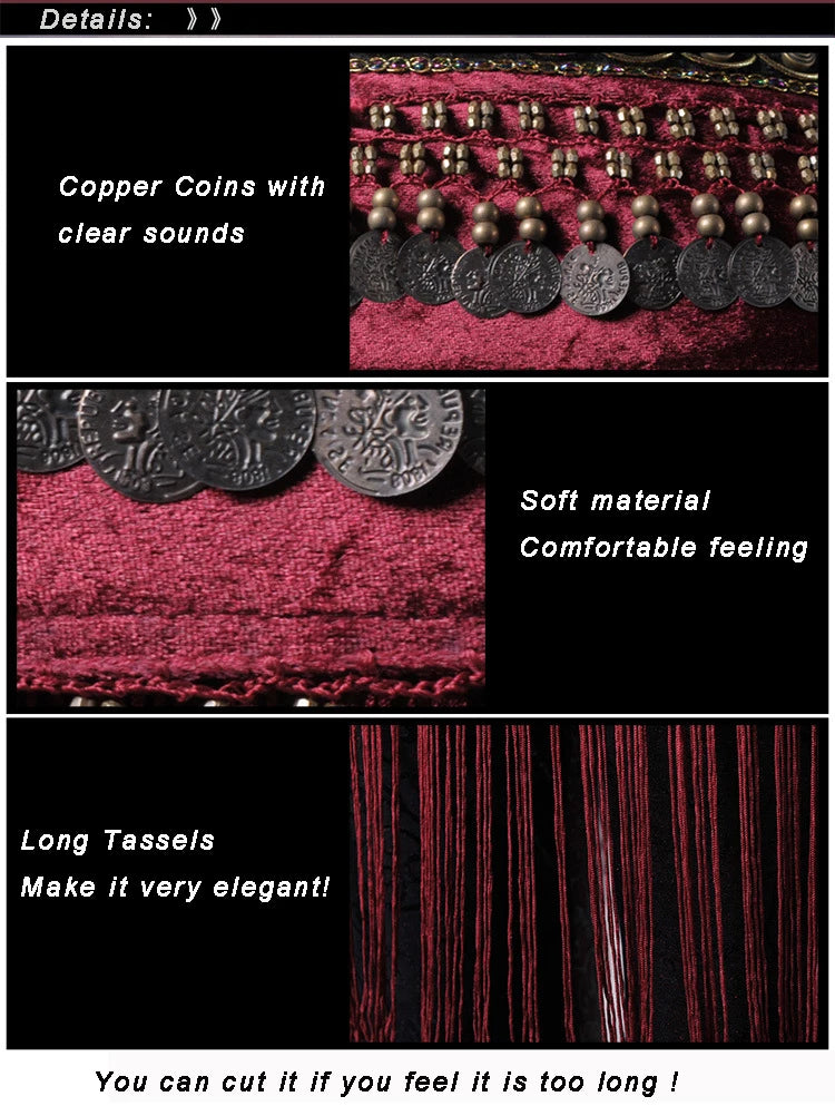 US New Belly Dance Hip Scarf Coin Belt Tribal Costume Fringe Tassel Belt Copper Belly Dancing Waist Tribal Design Conins Belt - AMULET RING STORE