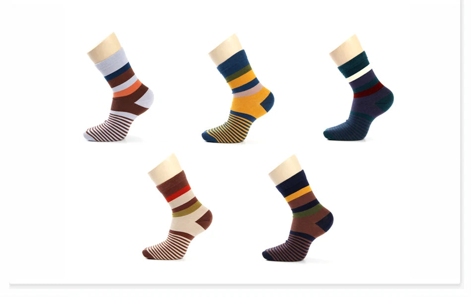 5 Pairs Combed Cotton Men's Socks Compression Socks Fashion Colorful Square Stripe Happy Dress Socks Men Size 39-45 - AMULET RING STORE