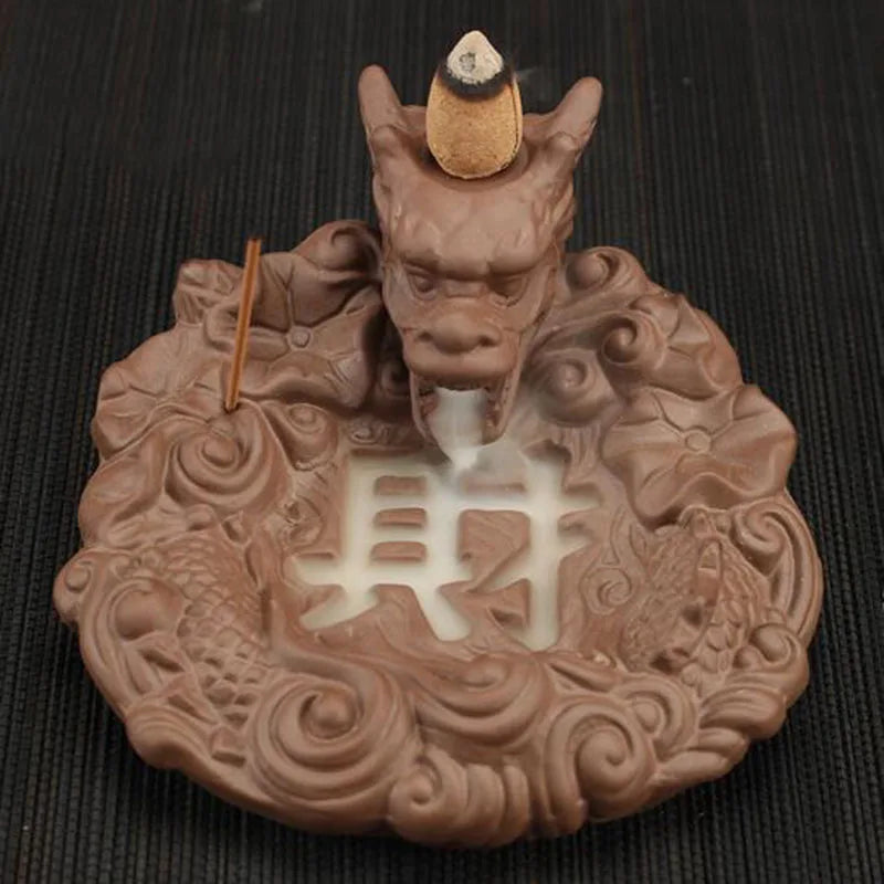Backflow Incense Burner Incense Holder Auspicous Dragon Waterfall Aroma Furnace China Ceramic Crafts Zen Home Decor - AMULET RING STORE