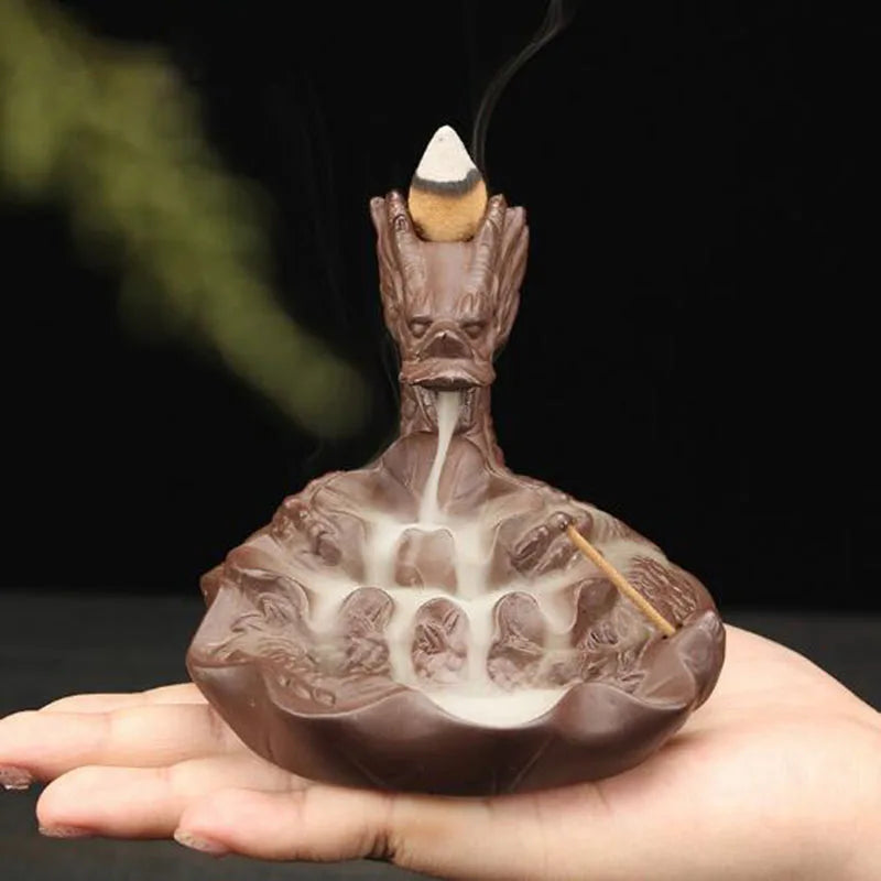 Backflow Incense Burner Incense Holder Auspicous Dragon Waterfall Aroma Furnace China Ceramic Crafts Zen Home Decor - AMULET RING STORE