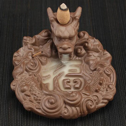 Backflow Incense Burner Incense Holder Auspicous Dragon Waterfall Aroma Furnace China Ceramic Crafts Zen Home Decor - AMULET RING STORE