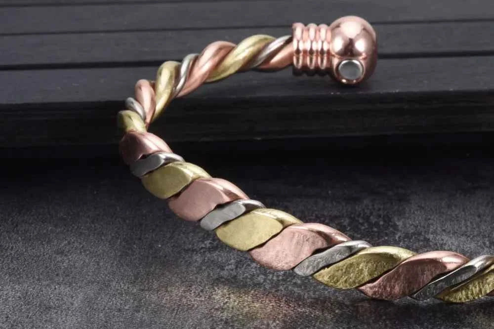 Vinterly Magnetic Bracelet Pure Copper Ball Rose Gold-color Open Cuff Adjustable Bangles for Women Twisted High Magnet Jewelry