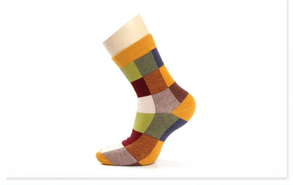 5 Pairs Combed Cotton Men's Socks Compression Socks Fashion Colorful Square Stripe Happy Dress Socks Men Size 39-45 - AMULET RING STORE