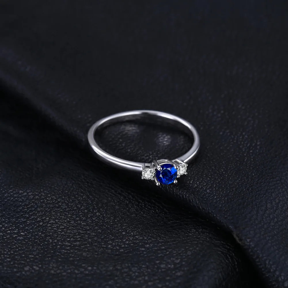 JewelryPalace Created Blue Sapphire 925 Sterling Silver 3 Stones Promise Ring for Women Fashion Gemstone Jewelry Wedding Gift