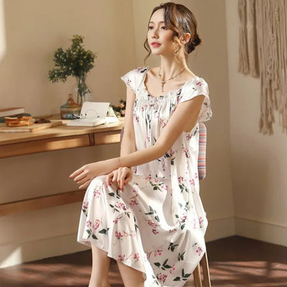 Large Size Lady Sexy Silk Nightgowns Women Casual Chemise Nightie Nightwear Lingerie Nightdress Sleepwear Dress Summer Clothes
