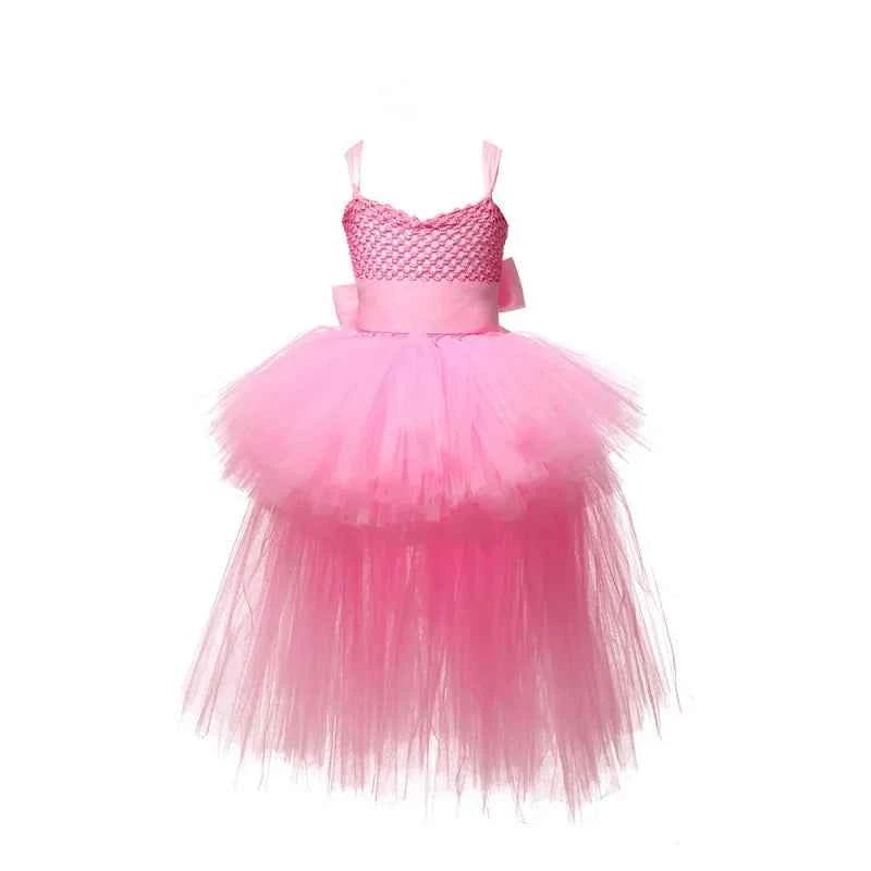 Girls Pink Black Tutu Dress V-neck Train Girl Evening Birthday Party Tulle Dresses Girl Ball Gown Dress Kids Halloween Costumes