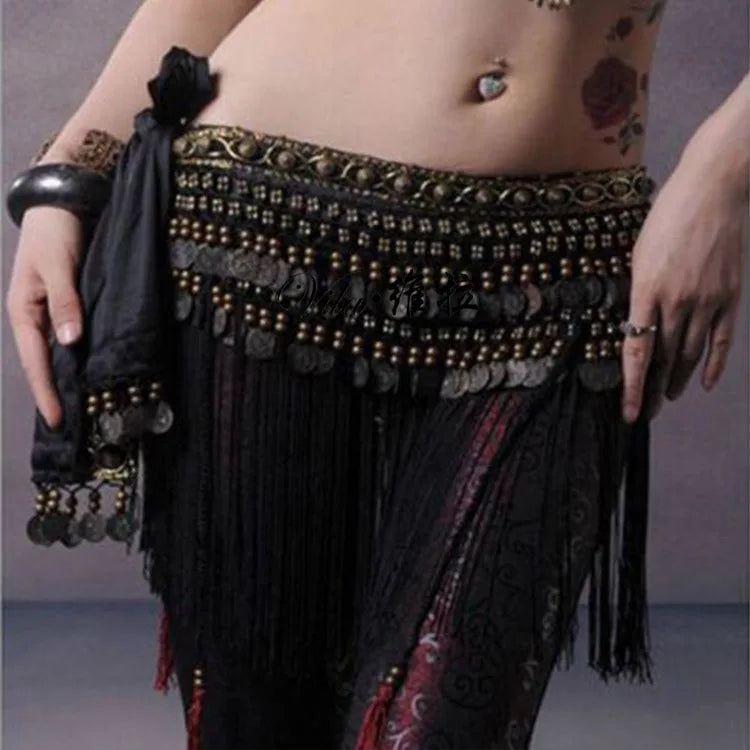 US New Belly Dance Hip Scarf Coin Belt Tribal Costume Fringe Tassel Belt Copper Belly Dancing Waist Tribal Design Conins Belt - AMULET RING STORE